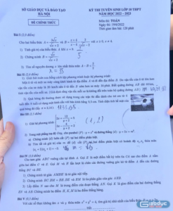 đề thi vào 10 môn toán hà nội